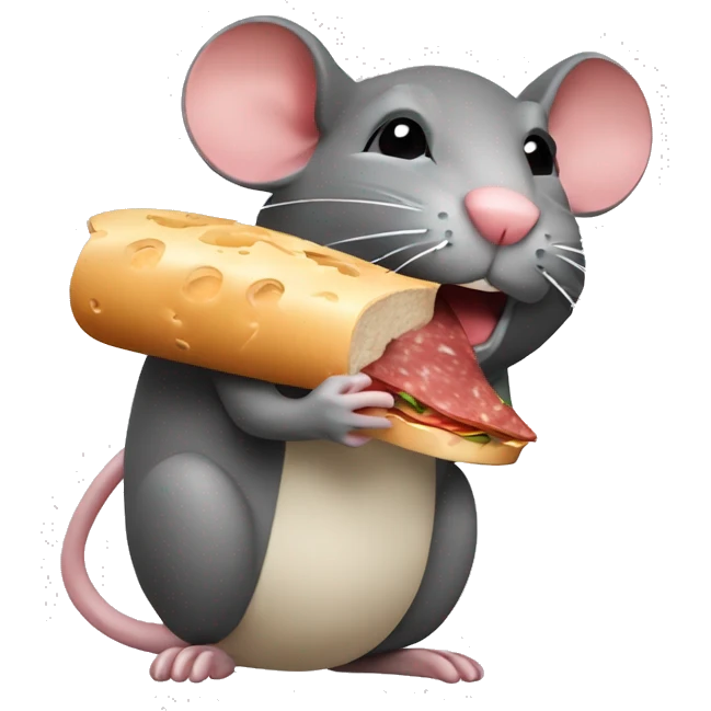 A rat eating a salami sandwich with cheese emoji