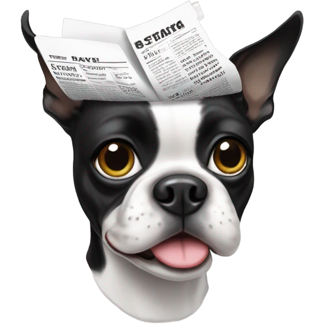 black and white boston terrier with a newspaper emoji