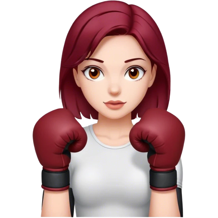Burgundy beatiful long hair brunette with boxer gloves emoji