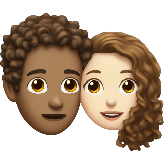 WHITE skin Man with brown curly hair kissing white skin woman with long dark hair emoji