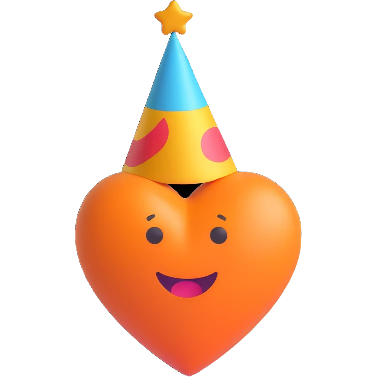 orange heart with a party hat, emoji style emoji