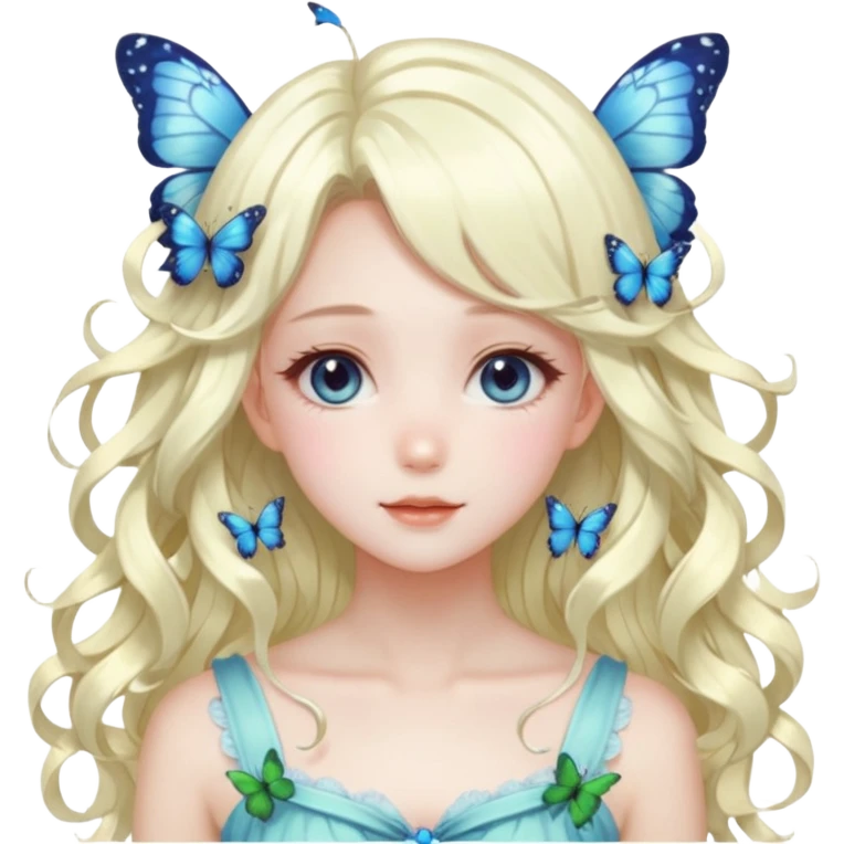 gorgeous shiny anime lady with butterflies and beautiful hair fairycore cottagecore emoji