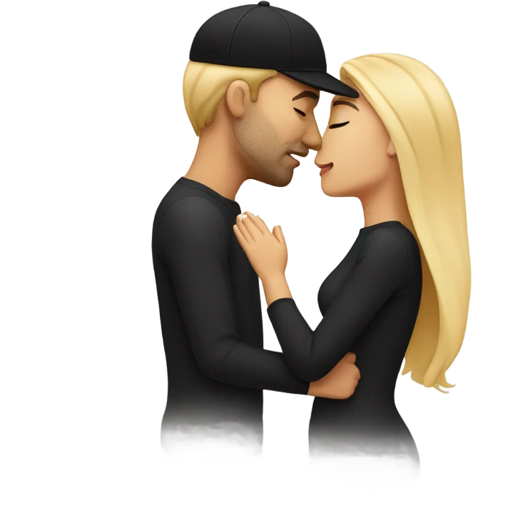 Man with short hair and black cap kissing woman with long blond hair passionately and eyes closed  emoji