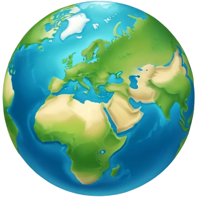 Earth globe with green continents clearly shaped to form the number 812 against blue oceans, iOS emoji style emoji