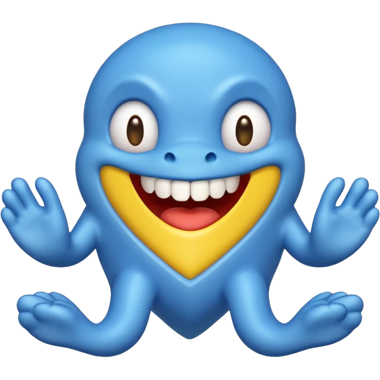 Make it be based off the horror game, poppy playtime.\n Make it have a head shape like a heart. Didn't make it tall, make it have sharp teeth, make its hands yellow, make it slipper, smiling and makes his feet yellow too.  And make it all blue emoji