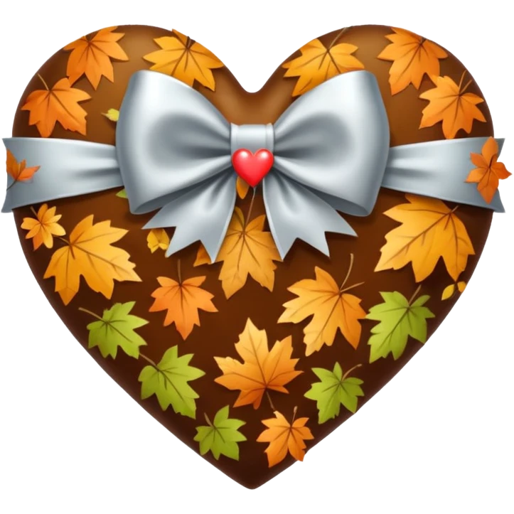 autumn forest heart with a silver bow decorated with heart pattern on the bow emoji