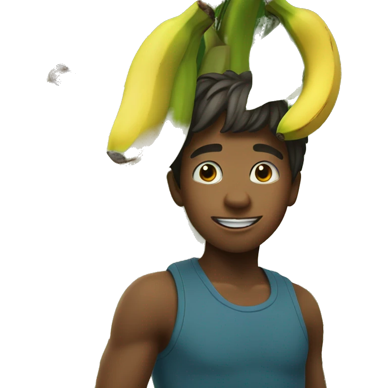  boy with bananas, hanging in a banana tree emoji