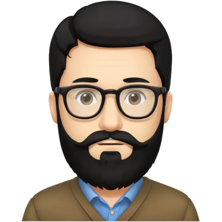 hombre con cabello negro largo barba y lentes emoji