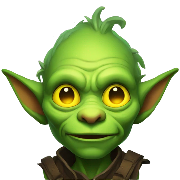 goblin with glowing neon emoji