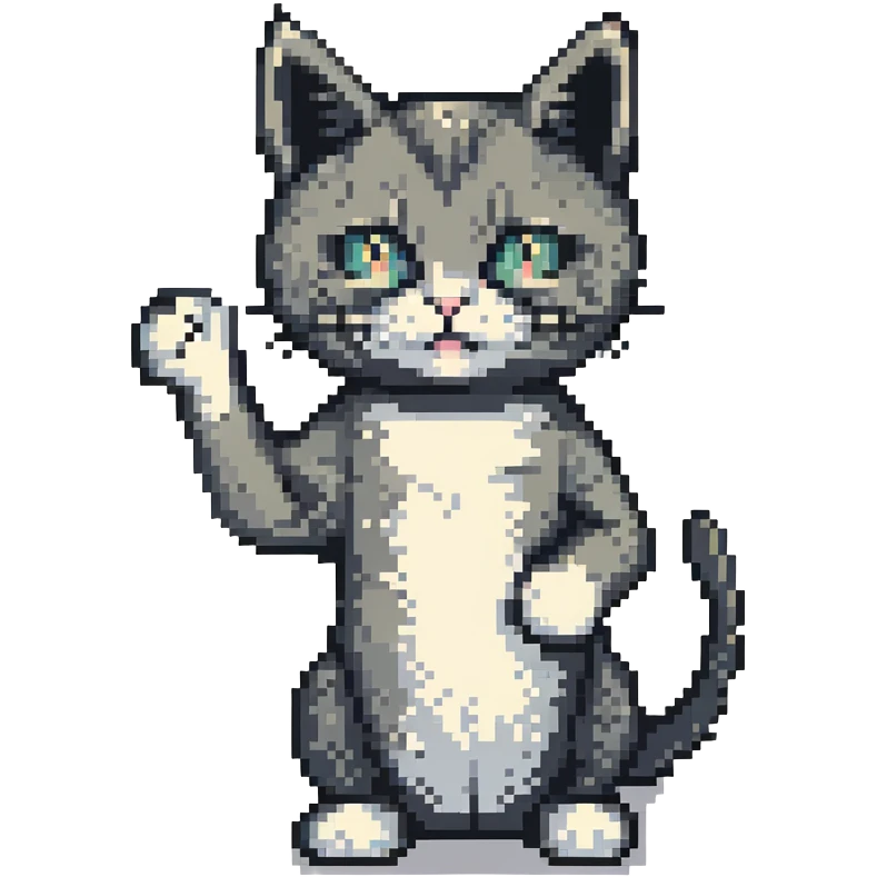 cat with a thumbs up, icon, stippled shading, retro 16-bit style emoji