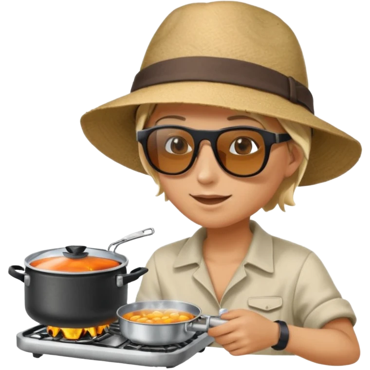 A camper boiling water on a portable stove, enjoying the outdoor breeze.
 emoji