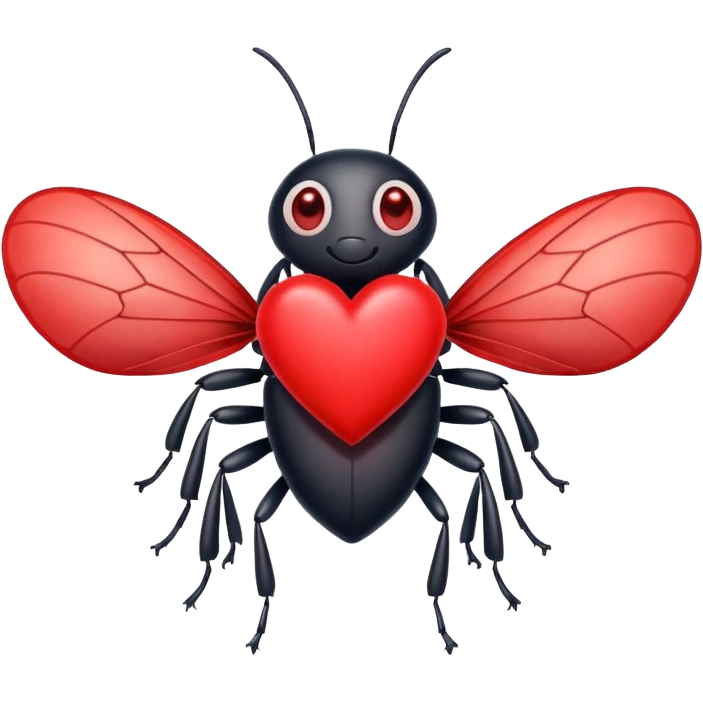 Bug holding a love heart emoji