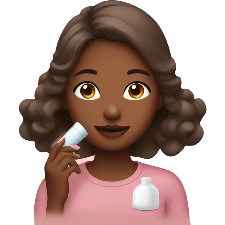 Girl putting on skin care with brown skin emoji