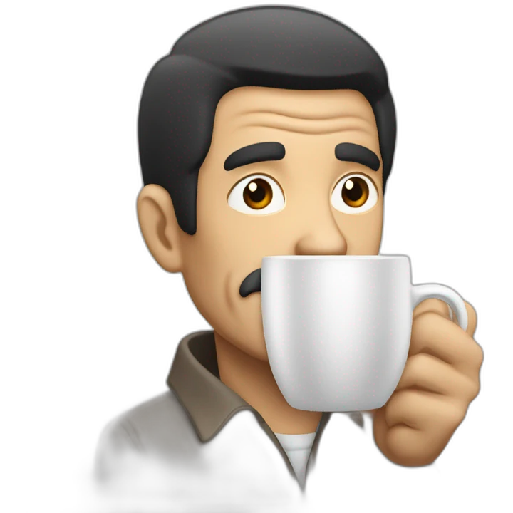 Old man black hair dinking cofee emoji