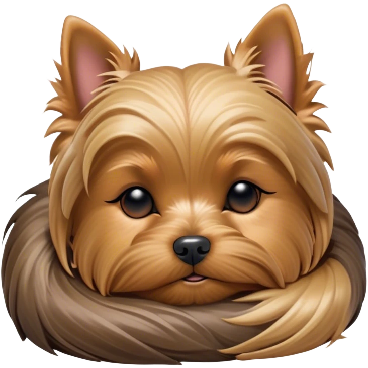Meme-Worthy Cute Sleeping Yorkshire Terrier Portrait Emoji, Head resting gently with a peaceful, contented expression and softly closed, dreamy eyes, featuring a well-groomed, silky fur in rich hues, simplified yet irresistibly endearing, highly detailed, glowing with a gentle, drowsy radiance, high shine, exuding relaxed, heart-melting charm, styled with a soft glowing outline, capturing the essence of a sleeping Yorkshire Terrier that looks as if it could drift off into a sweet, meme-worthy slumber! emoji