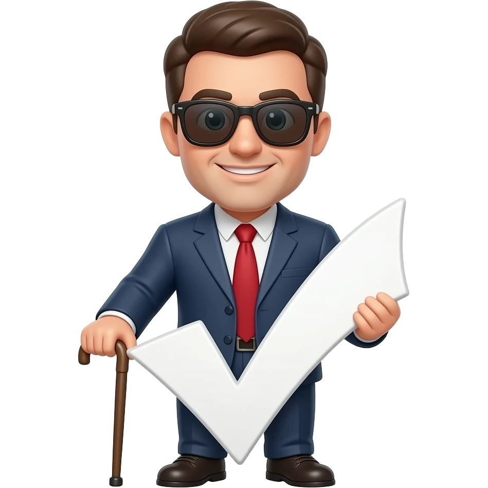 an emoji to represent blind approval of a github pull request, use the man with cane using sunglasses with a big white checkmark emoji