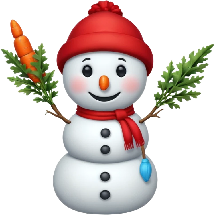 A cute snowman emoji, full-length, side view, wearing a stylish red beret. emoji