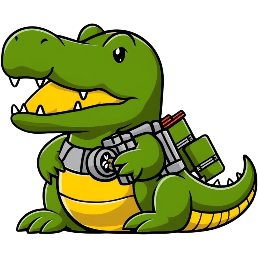 Battle crocodile with bombs, military alligator emoji