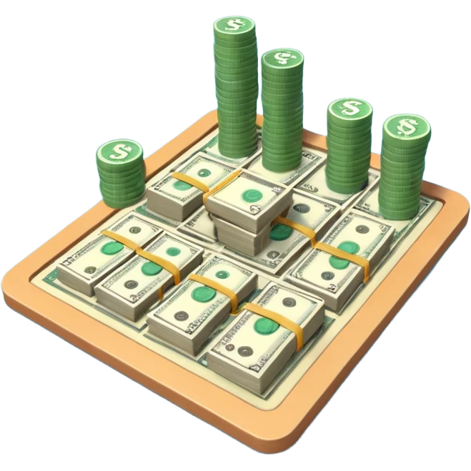 3d visual strategy board with money  emoji