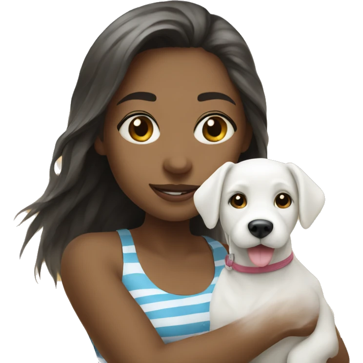 girl with white dog on beach emoji