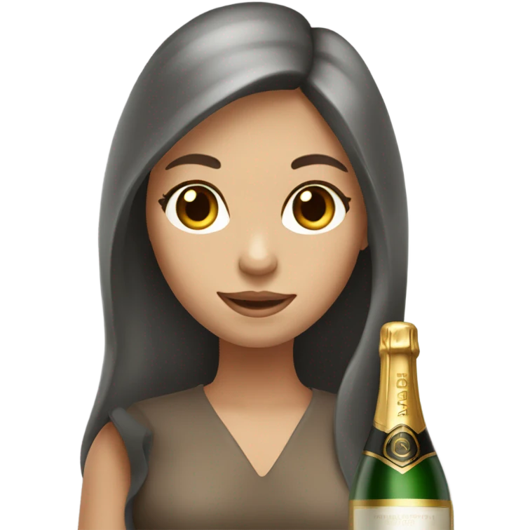 girl with long brown hair and grey eyes with bottle of champagne  emoji