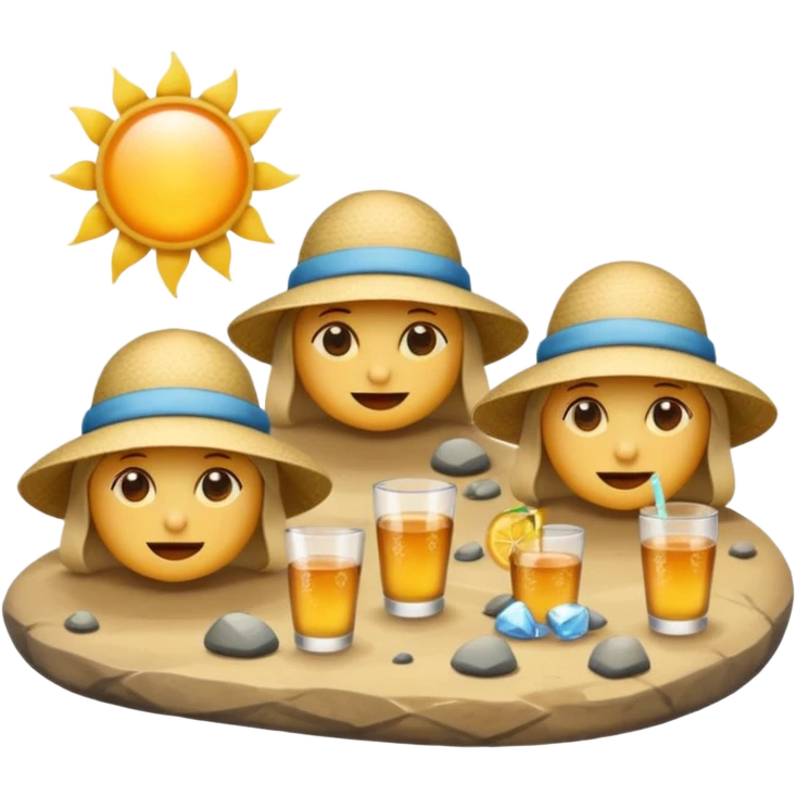 Rocks drinking with sun hats on emoji