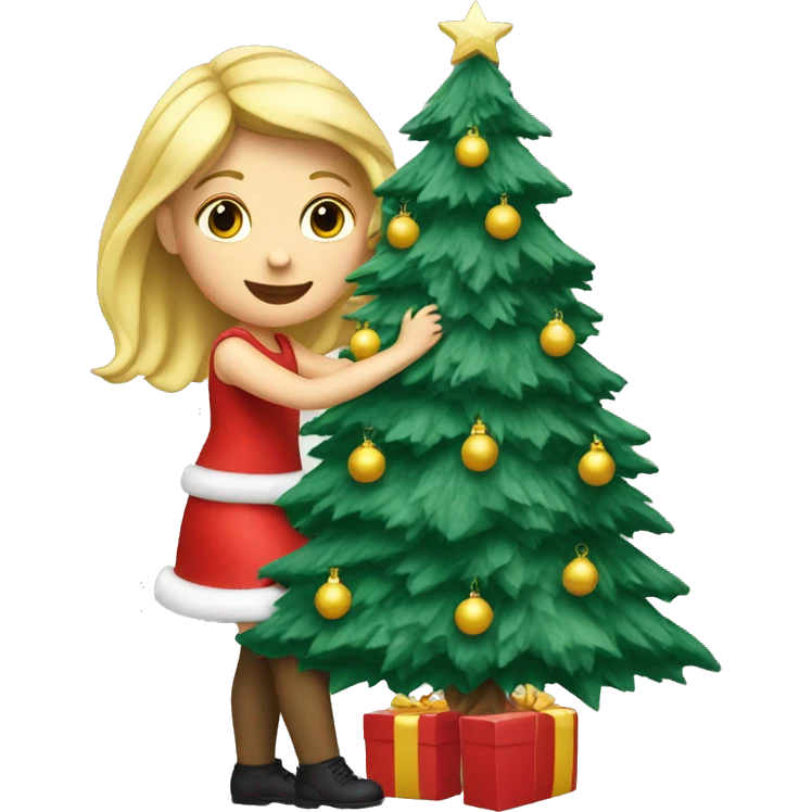 Blond Girl decorating a Christmas tree emoji