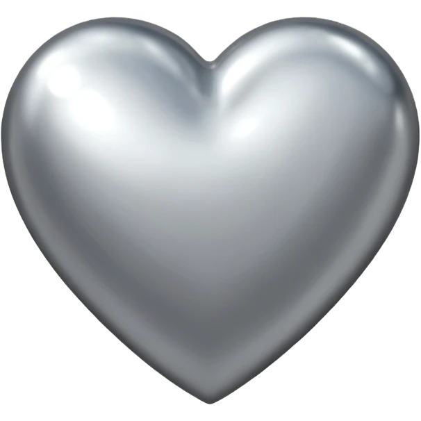 Liquid chrome heart emoji, silver metallic color, iOS emoji style, smooth reflective surface, rounded shape, realistic highlights, minimal background emoji
