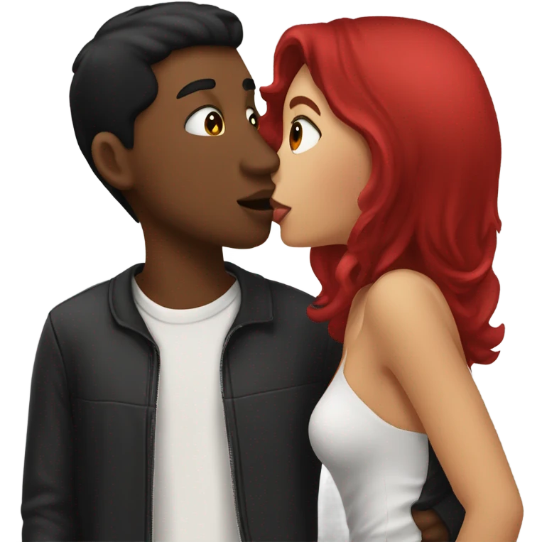 Cherry red girlfriend kissing black hair boyfriend  emoji