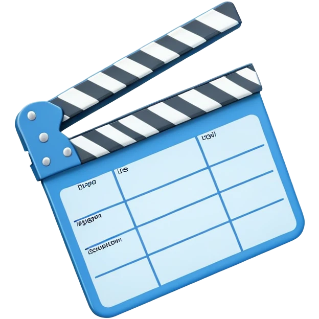 ultra simplified movie clapper with blue and white colors, two simple rectangles with a diagonal line emoji