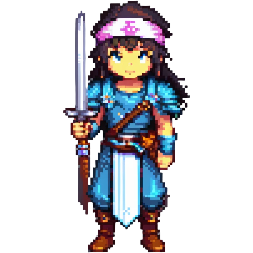pixel art JRPG character with a sword and headband, classic RPG hero look emoji
