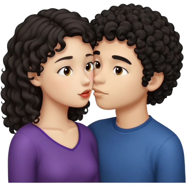 ragazzo con capelli neri e ricci che si bacia con una ragazza con i capelli LISCI E CASTANI emoji