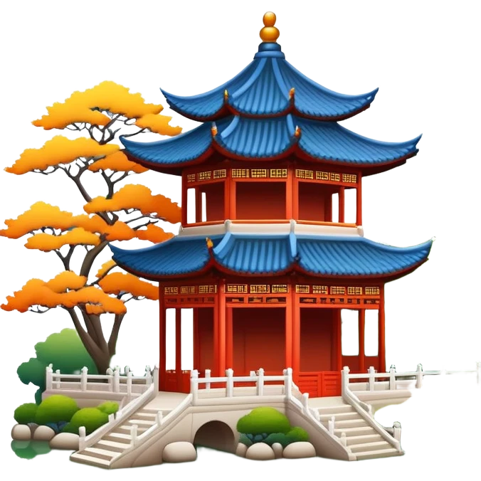 Suzhou classical garden with pavilion, simplified emoji style with bold outlines and bright colors, cartoon style traditional Chinese garden emoji