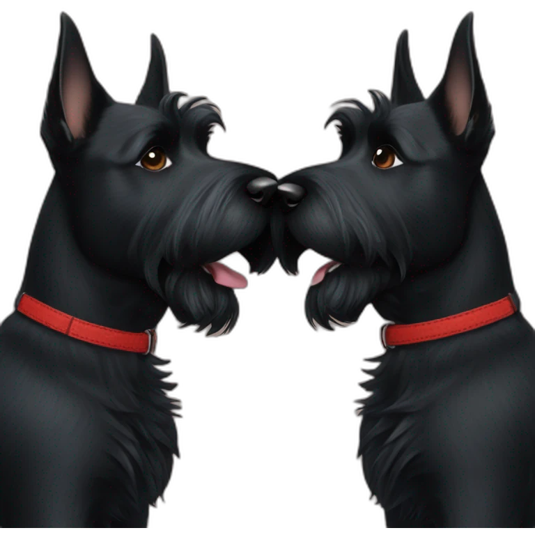 Two black Scottish terrier kissing one male one female emoji