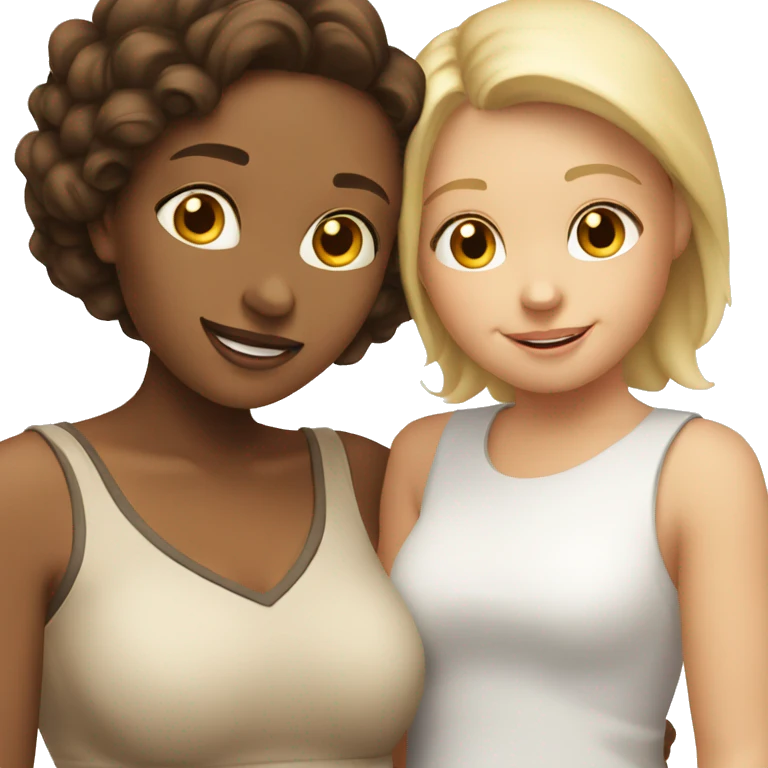 A mom and daughter smiling next to each other, mom is a brunette and daughter is a blonde emoji