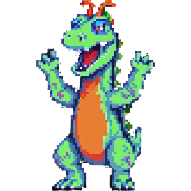 Reptar standing with arms up pixel art emoji