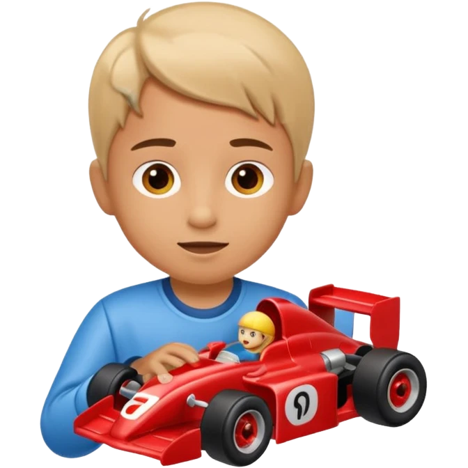 child playing with formula 1 toy car emoji