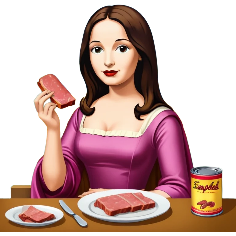 pop art warhol style monalisa SPAM meat slop landscape  emoji