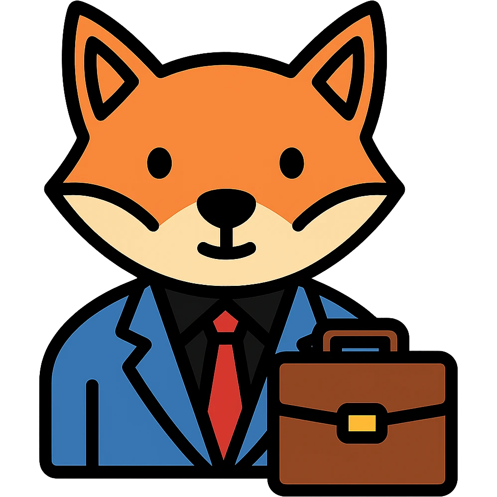 Add a briefcase to the fox in a business suit, keep the color outline icon style, no background. emoji