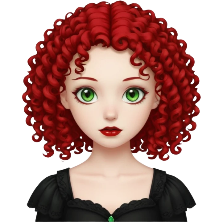 pale girl , From green eyes with curly hair to red shoulder, with the gothic and 2000s style emoji