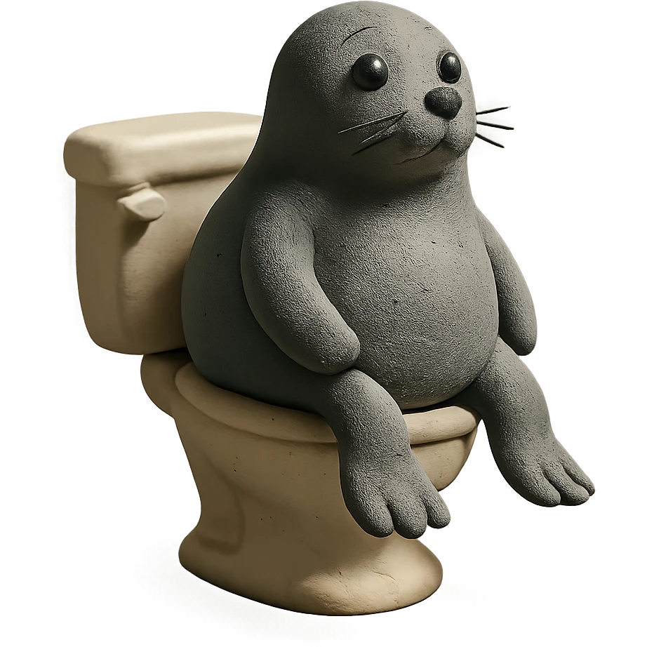 seal sitting on a toilet in claymation style emoji