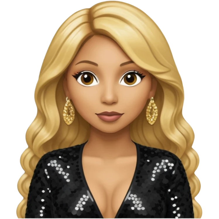 Tamar Braxton with long golden blonde hair, black sequin outfit emoji