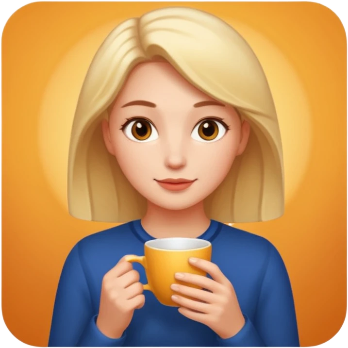 The woman holds a cup in her hands. There is a glow around the girl. emoji