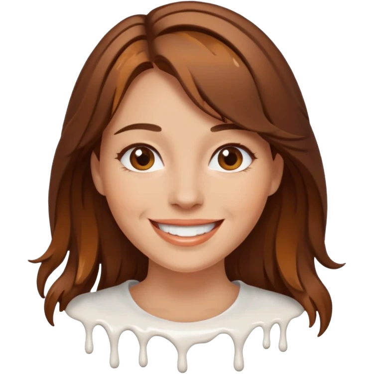 Brown Hair Woman , white paint , drip, face, happy emoji