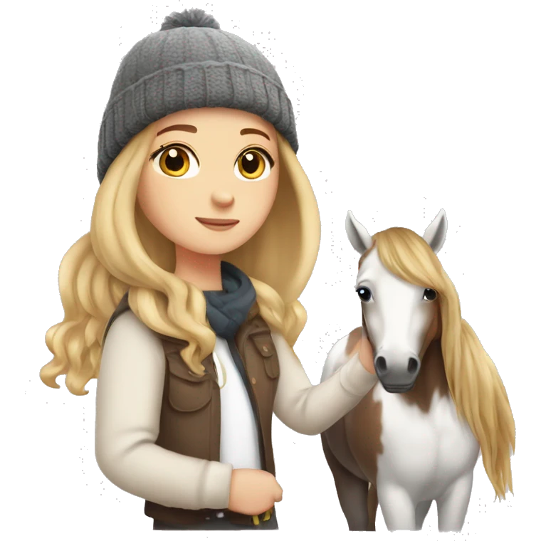 White girl with cute beanie and a horse  emoji