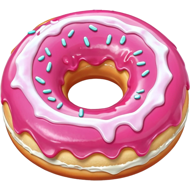 Pink donut with white icing running down and through it emoji