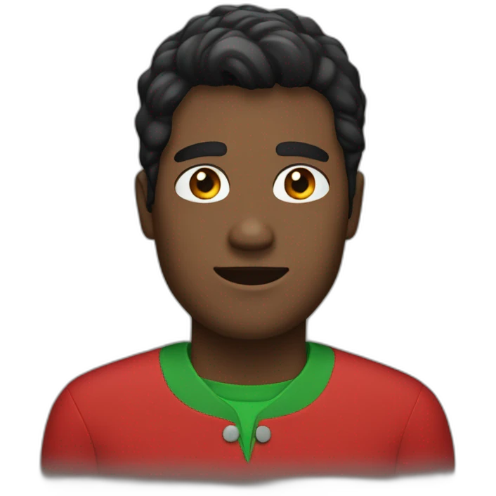 Black hair man with full red shirt but green collar emoji