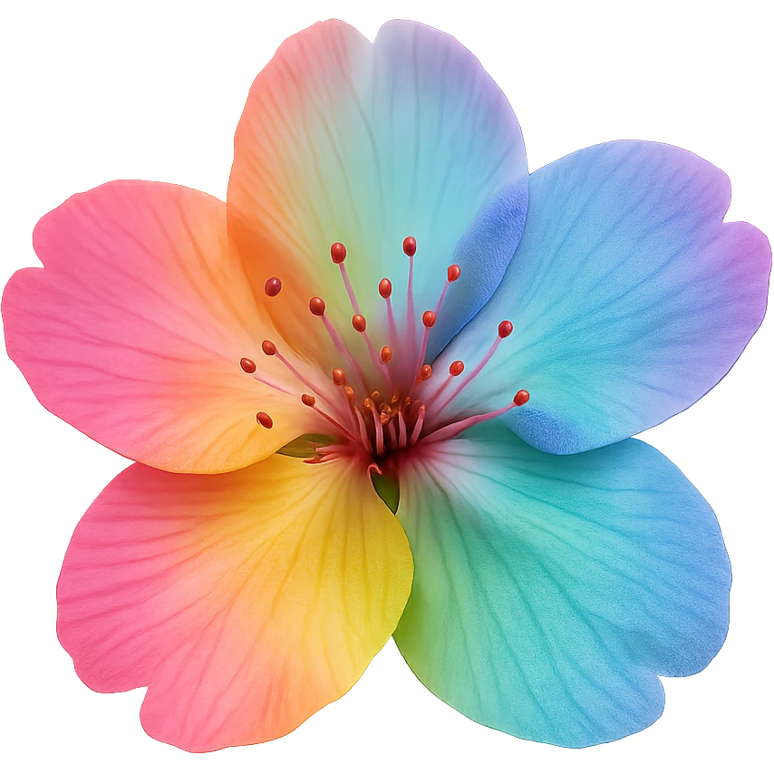 show  one rainbow cherry blossom without a stem , remove background emoji