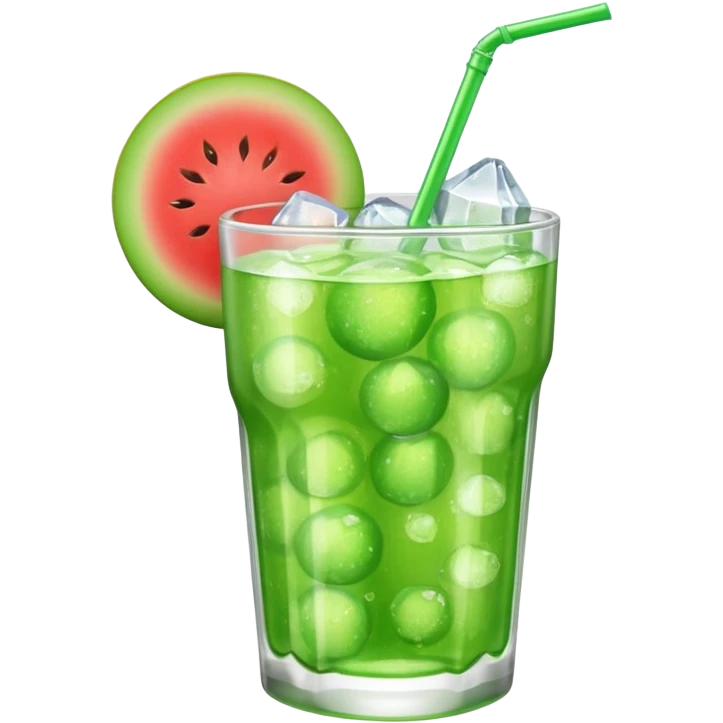 small cup of melon soda with ice cubes and a cherry on top emoji