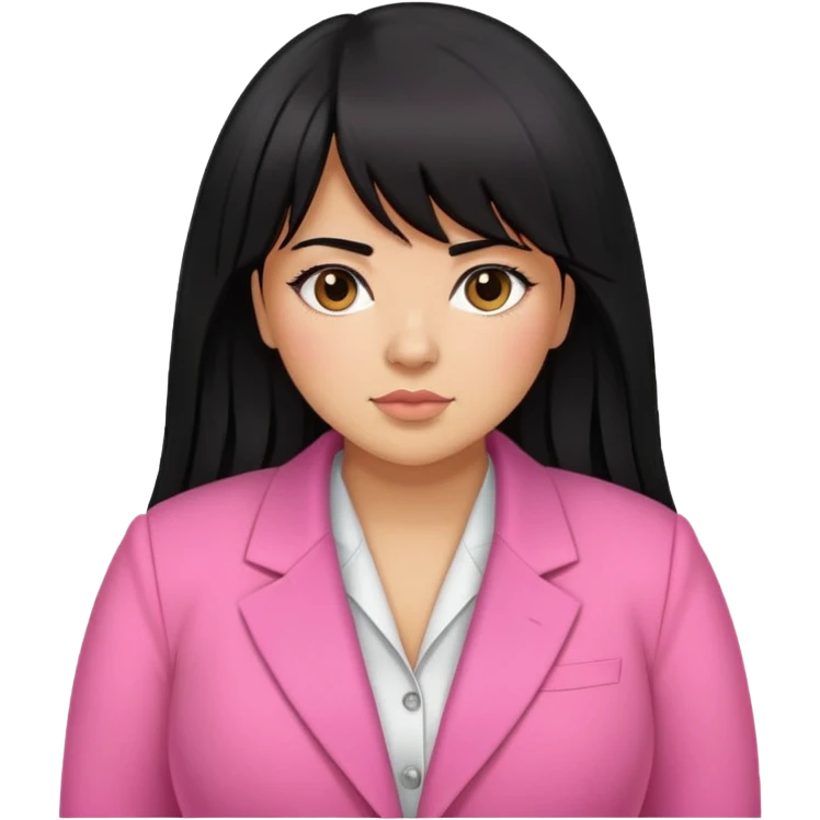 Latina girl with bangs and long layer hair black plus size with pink blazer emoji